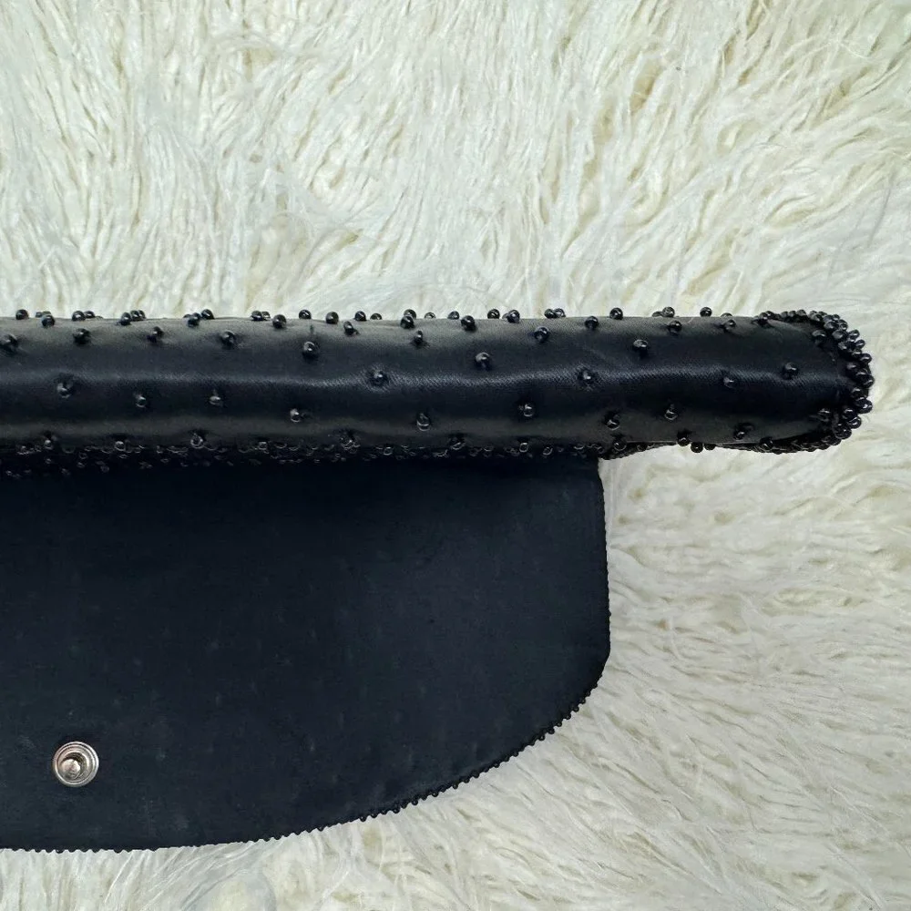Vintage  Black Clutch  Bag Satin Beaded Event Evening Party Handmade Hong Kong